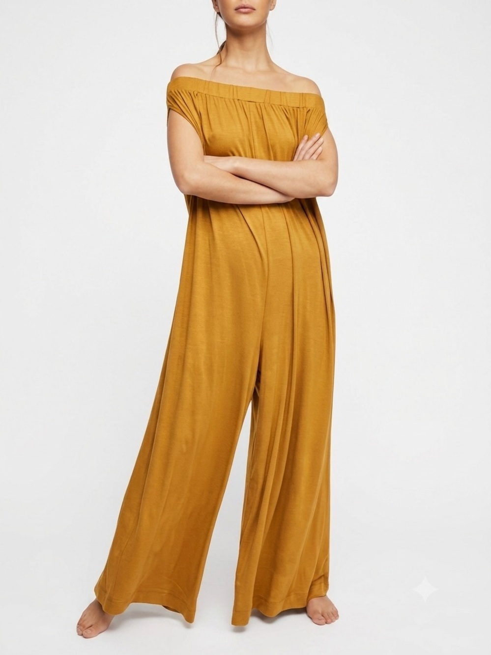 Free People Beach Mexi Cali Oversized Off Shoulder Jumpsuit Camel Size XS TP - Picture 1 of 7